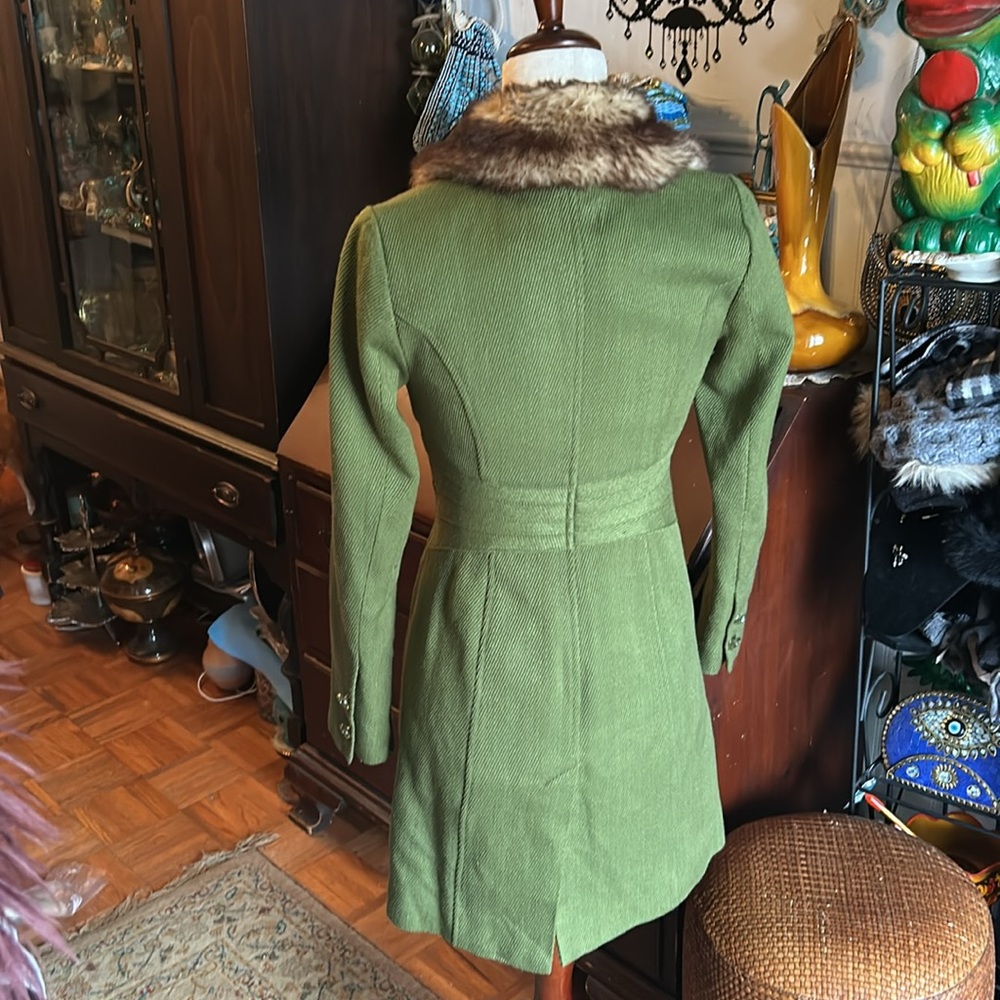 Green Corduroy Coat with Faux Fur Collar - Picture 15 of 15